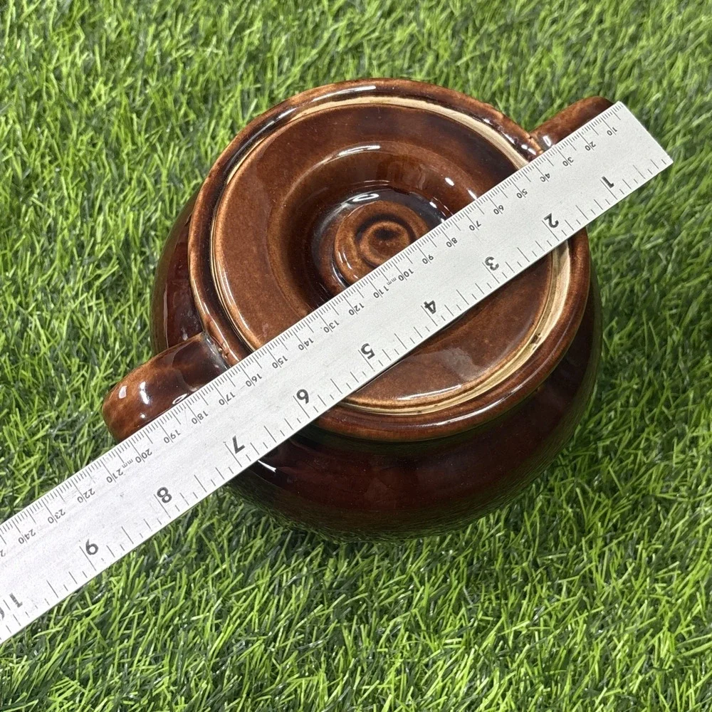 KOTARBAU Brown Glazed Stoneware Crock Pot Ribbed Dual Handle Lidded
